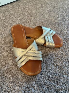 UGG Metallic Gold Crisscross Slide Sandals